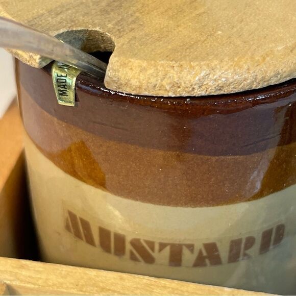 Vintage Table top relish condiments set with wooden caddy by Le Gran imports - Picture 10 of 15